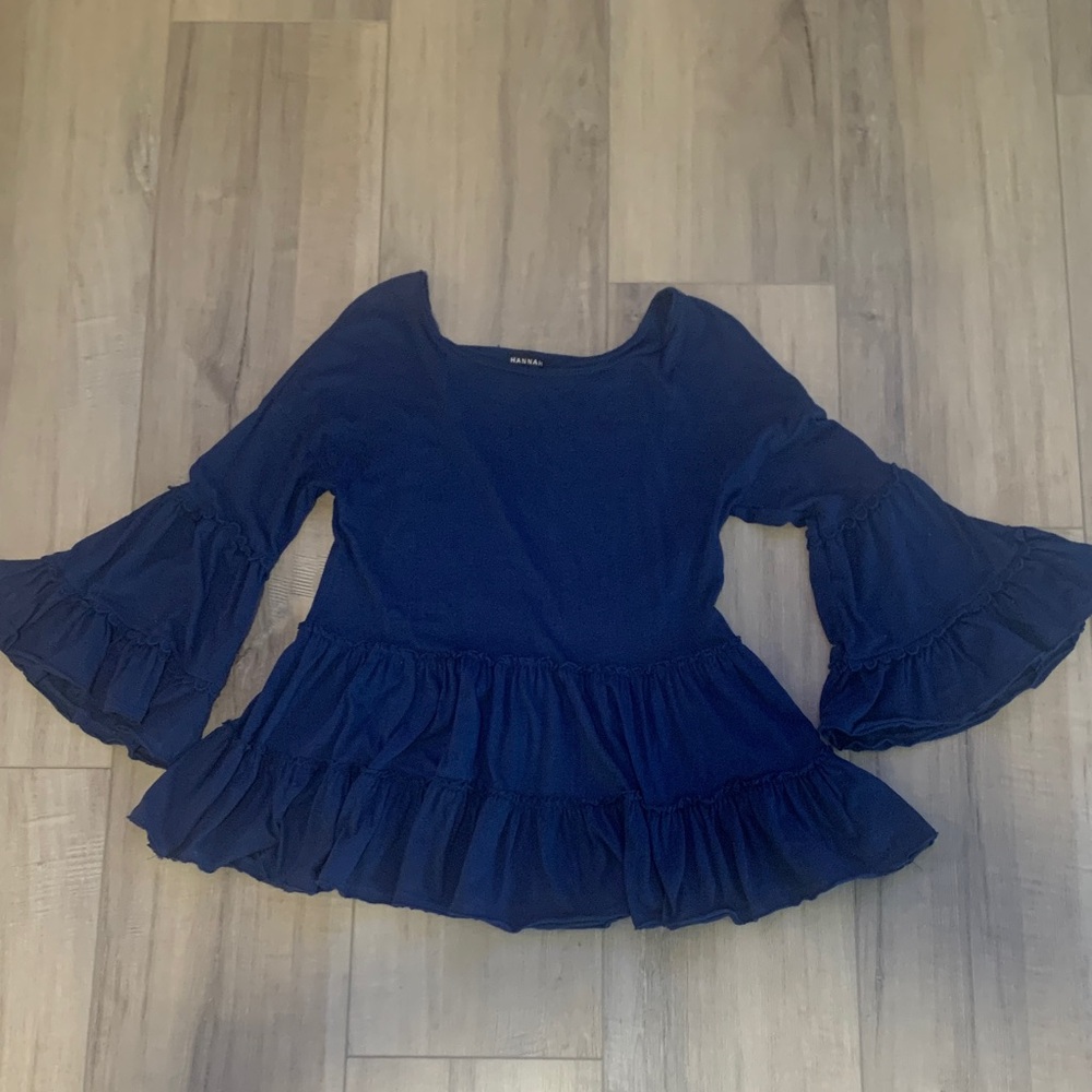 Hannah Navy Flared Sleeve Blouse Size Small